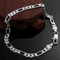 925 Silver-Plated Figaro Link Bracelet Durable Iron Alloy Chain with Secure 877