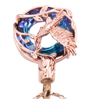 Rose Gold Phoenix Urn Necklace for Ashes Blue Crystal Memorial Pendant B204