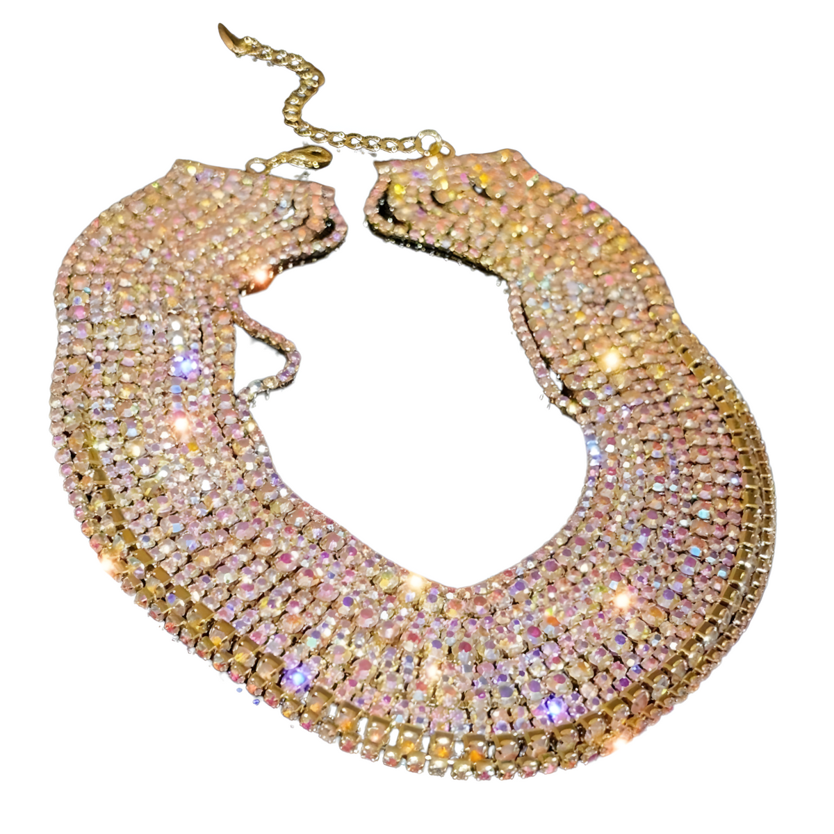 Women's Multilayer Gold Plated Choker Necklace Aurora Borealis Rhinestones 600