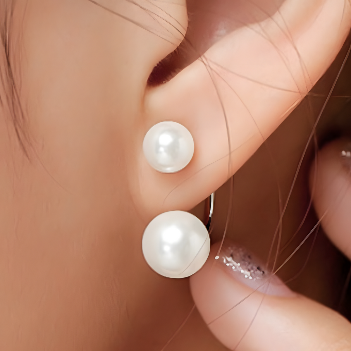 Double Pearl Drop Earrings for Women – Simulated Pearl Copper Alloy Geometry 954