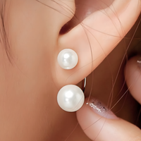Double Pearl Drop Earrings for Women – Simulated Pearl Copper Alloy Geometry 954