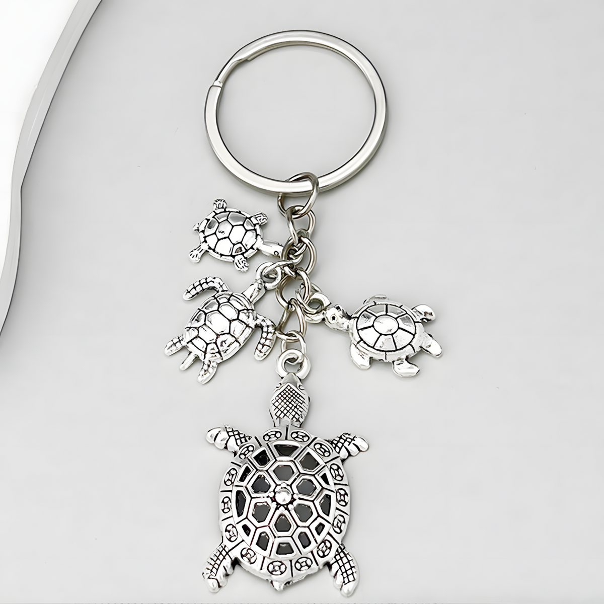 Silver Tone Sea Turtle Family Keychain Mother Father Baby Turtles B30