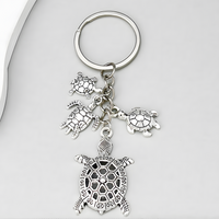 Silver Tone Sea Turtle Family Keychain Mother Father Baby Turtles B30