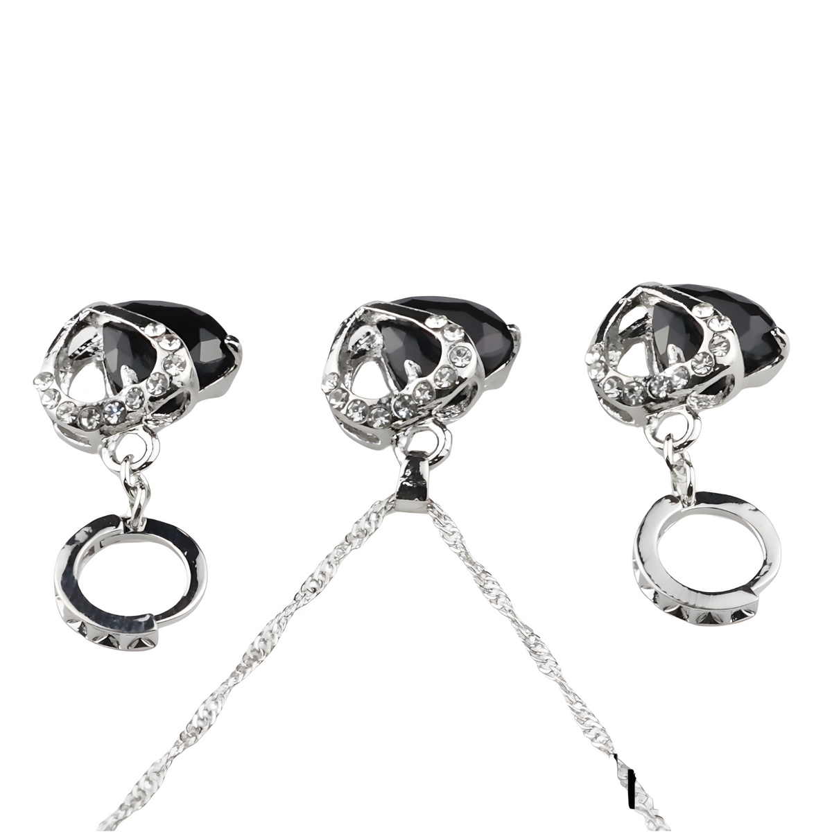 Jet Black Heart Necklace and Earrings Set for Women, Black Heart Pendant 1304