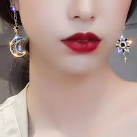 Asymmetric Moon & Star Earrings for Women – Gold-Tone Alloy Tassel Dangle 1180