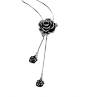 Black Rose Long Pendant Necklace for Women – Zinc Alloy Metal Chain 1211