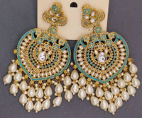 Elegant Bollywood Inspired Gold Kundan Earrings - Traditional Indian Jewelry 225