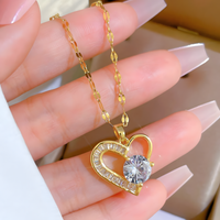 Heart Pendant Necklace Women Stainless Steel Trendy Gold Tone Heart Pendant 1153