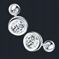 925 Silver-Plated Bezel Round Stud Earrings Clear Zircon Crystal Screw-Back 947