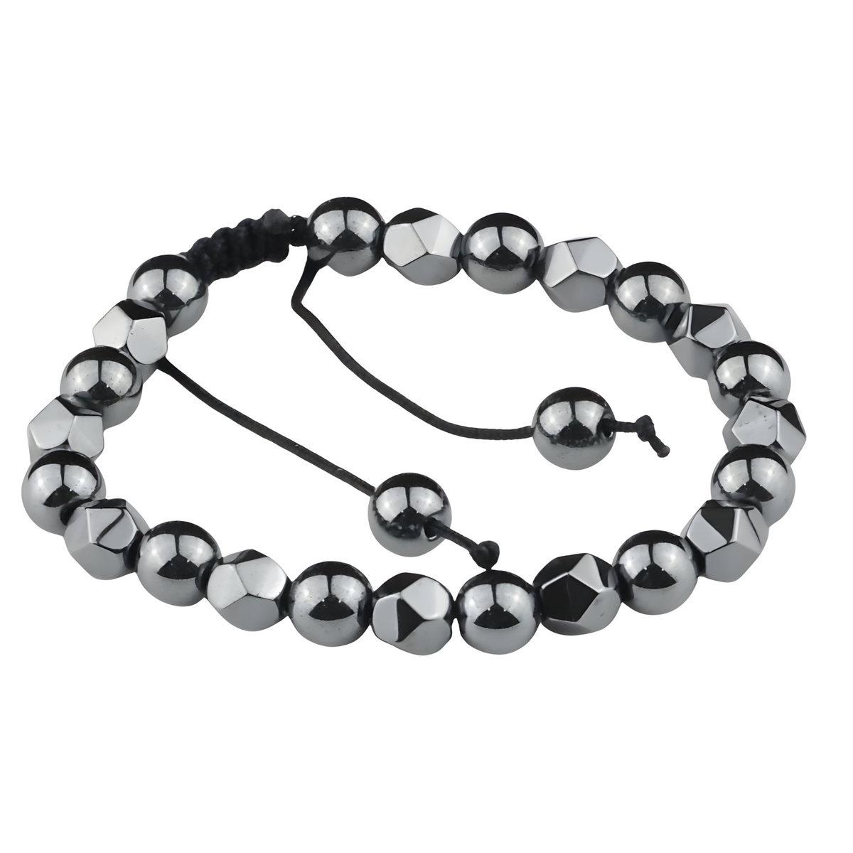 Grey 8mm Hematite Beaded Bracelet Adjustable Macrame Bracelet Unisex Magnet 1352