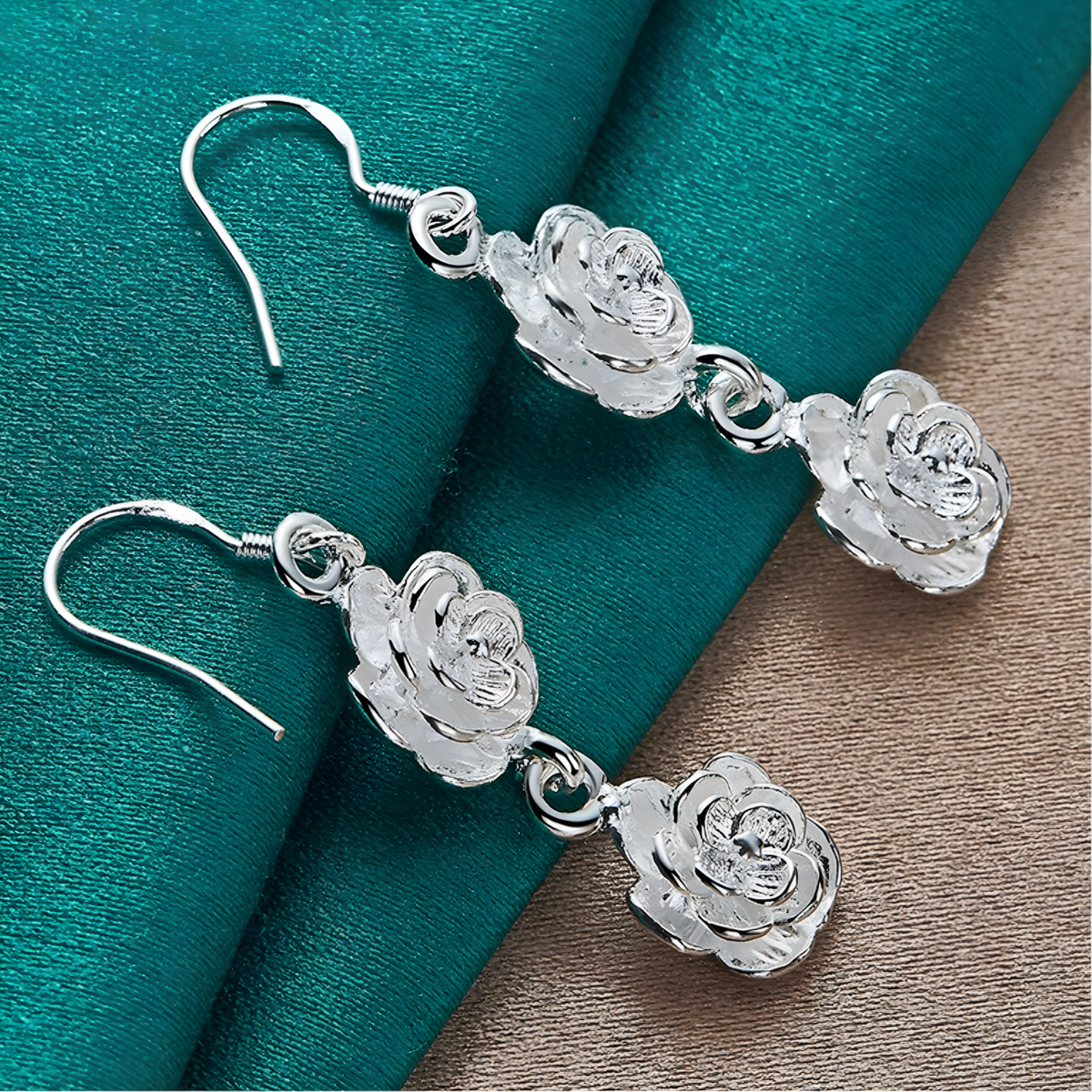 Silver Plated Rose Drop Earrings for Women– Copper Alloy 925 Silver Plating 1216
