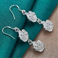 Silver Plated Rose Drop Earrings for Women– Copper Alloy 925 Silver Plating 1216