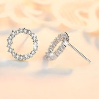 925 Sterling Silver Circle Stud Earrings with Rhinestones - Small Halo Studs 352