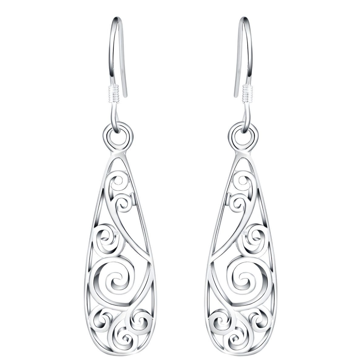 Handmade Silver Teardrop Earrings with Filigree Pattern - Dangle Jewelry B39