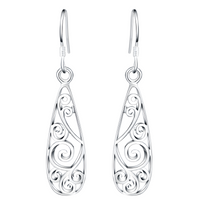 Handmade Silver Teardrop Earrings with Filigree Pattern - Dangle Jewelry B39