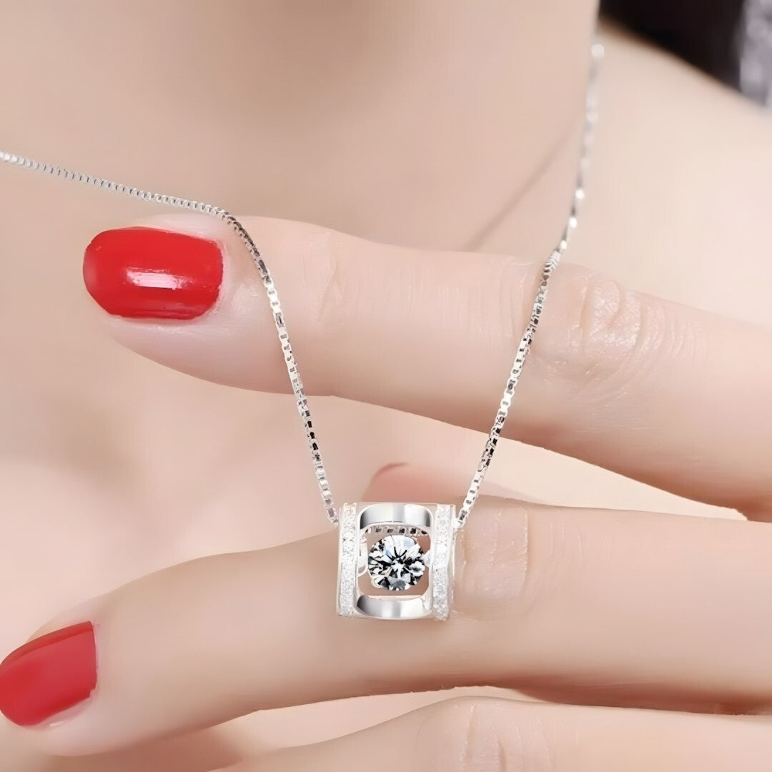 925 Sterling Silver Rotating Dancing Zircon - Necklace Sparkling Pendant 255