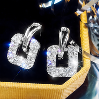 925 Sterling Silver Geometric Hoop Earrings Sparkling CZ Square Drop Hoops 316