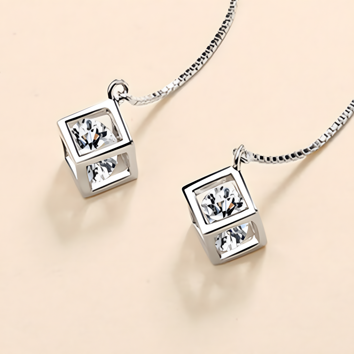 925 Silver-Plated Geometric Cube Zircon Drop Earrings Women Sparkling Round 924
