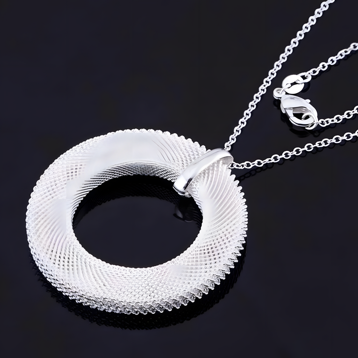 Unified Jewellery Large Circle Mesh Pendant Necklace Women Statement Silver 1823