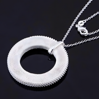 Unified Jewellery Large Circle Mesh Pendant Necklace Women Statement Silver 1823