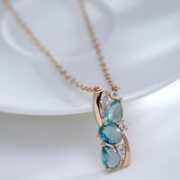 Blue Natural Zircon Pendant Necklace for Women, 585 Rose Gold Color Copper 1265