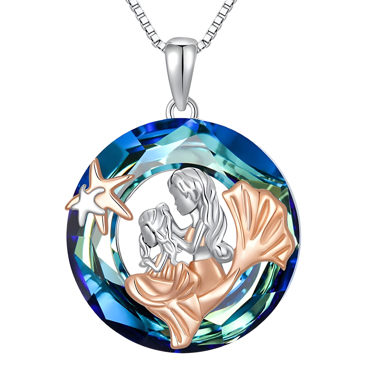 Mermaid Round Crystal Pendant Necklace - Classic & Fashionable Ladies Ocean B69