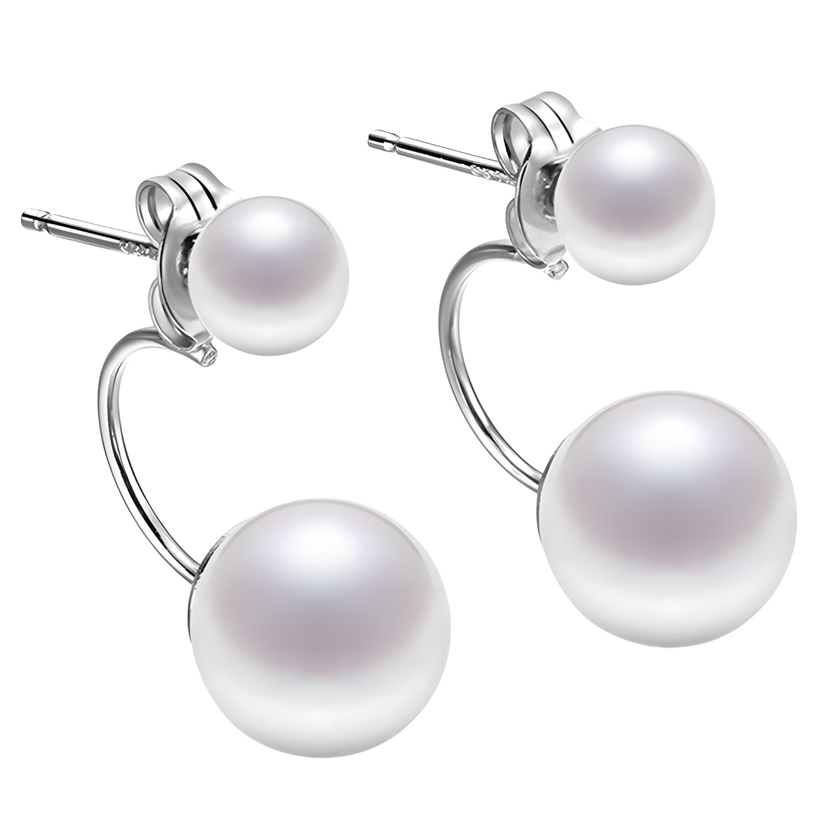 Double Pearl Drop Earrings for Women – Simulated Pearl Copper Alloy Geometry 954