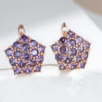 Purple Natural Zircon Cluster Drop Earrings for Women Copper Base Rose Gold 1299