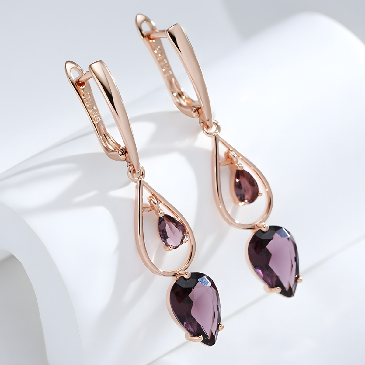 Long Drop Earrings for Women, Copper Alloy with Rose Gold Colour Plating 1279