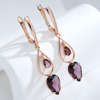Long Drop Earrings for Women, Copper Alloy with Rose Gold Colour Plating 1279