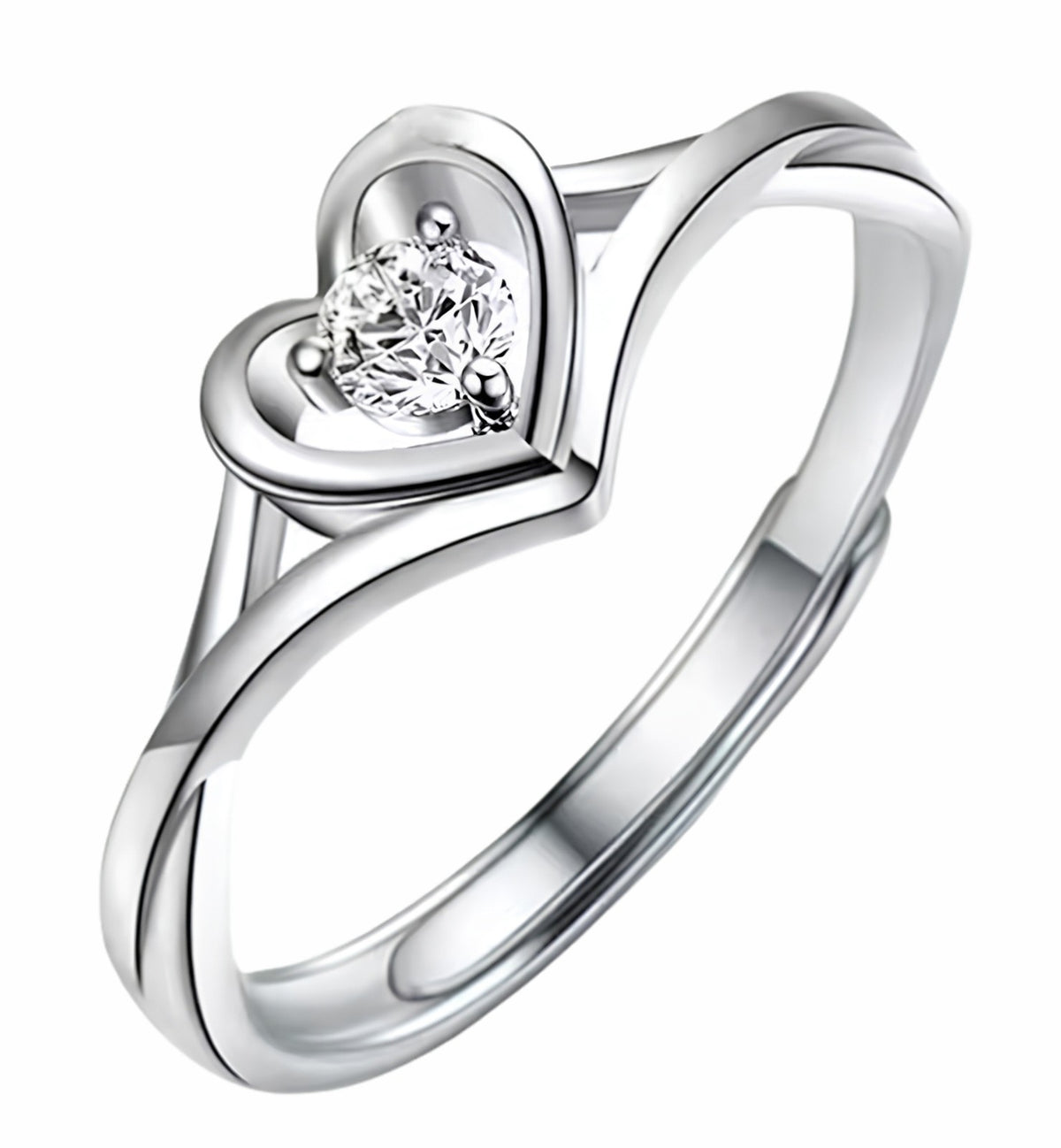 Women's Adjustable Heart Solitaire Zircon Ring, Round Brilliant Promise 1641