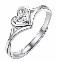 Women's Adjustable Heart Solitaire Zircon Ring, Round Brilliant Promise 1641