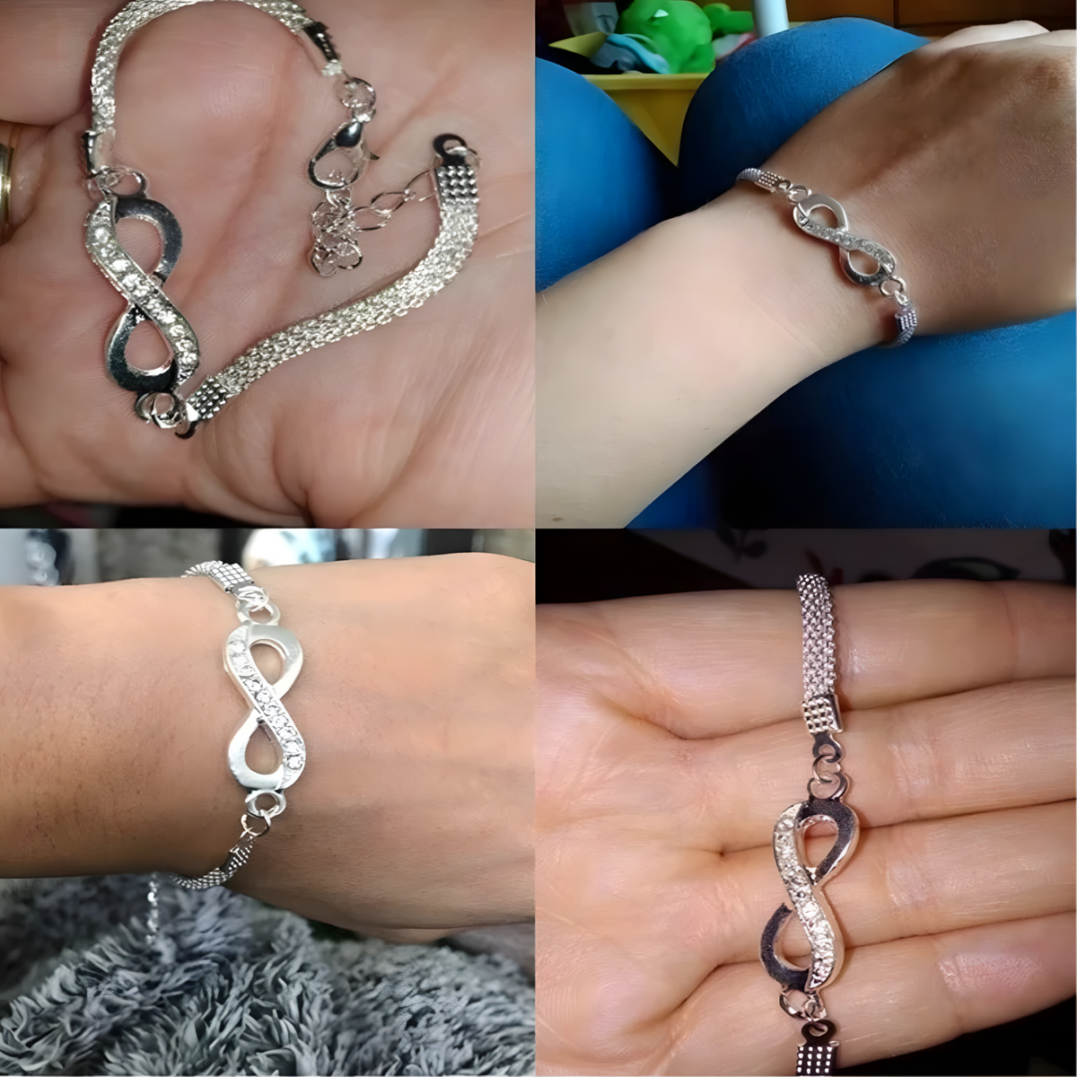 Infinity Symbol Bracelet – Silver Zinc Alloy Chain with Sparkling Rhinestone B89
