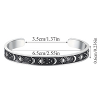 Stainless Steel Cuff Bracelet | Titanium Plated Silver Tone Bangle Moon Sun 614