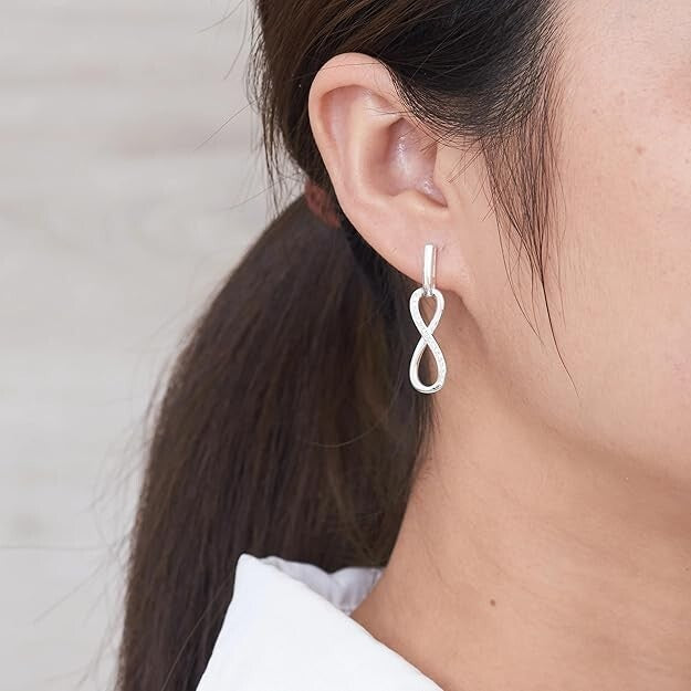 Infinity Loop Earrings in Silver Colour – Sparkling Pave Stones, 0.94" Drop  154