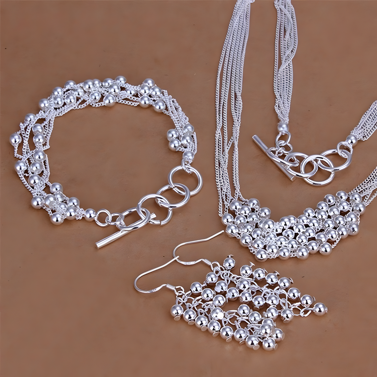 Elegant Multi-Piece Necklace Bracelet & Drop Earring Set-Grape Bead Cluster 1429