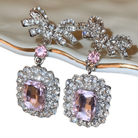 Pink Crystal Bow Pendant Necklace and Drop Earrings Set for Women Square 1392