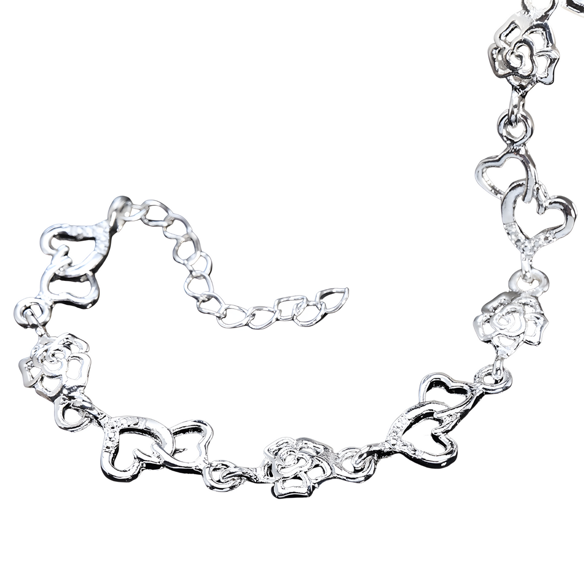 Unified Jewellery Rose Heart Bracelet 20cm Adjustable Clear Crystal Women's 1898