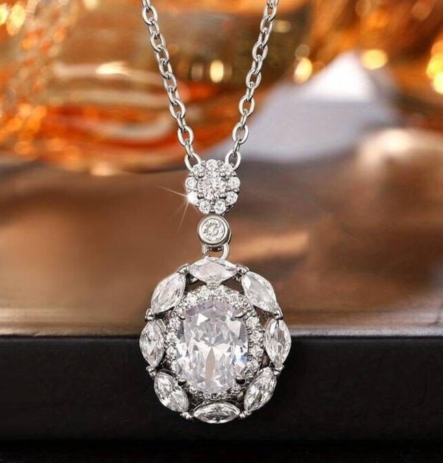 Unified Jewellery® Women's Oval White Sapphire Pendant Necklace, 925 Sterl 12 UK