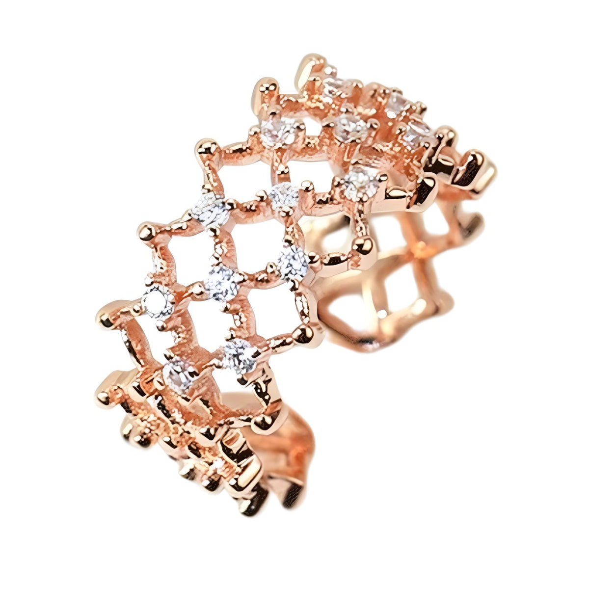 Rose Gold Adjustable Geometric Ring with AAA Cubic Zirconia - Lightweight, 383
