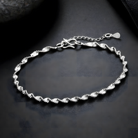 925 Sterling Silver Bracelet Women - Adjustable Silver Colour Twisted Wave 1803