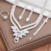 4PC Rhinestone Jewelry Set Women, Silver-Tone Leaf Claw Chain Dangle Earring 635