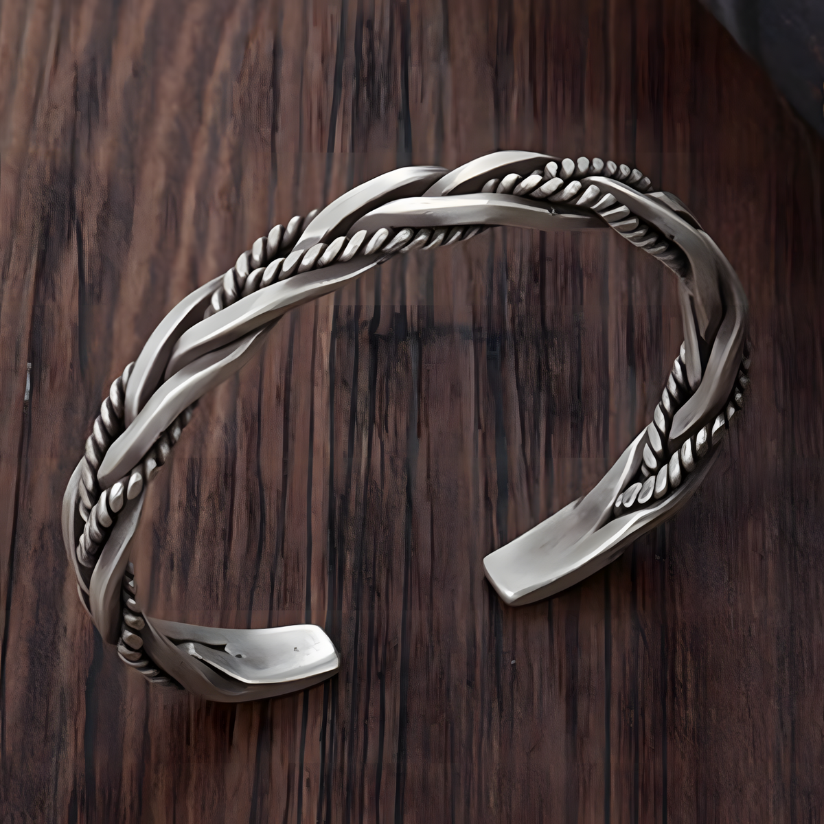 925 Twisted Cuff Bracelet Silver Colour Braided Rope Open Bangle Adjustable 1756