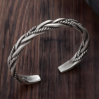 925 Twisted Cuff Bracelet Silver Colour Braided Rope Open Bangle Adjustable 1756