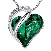 Heart Pendant Necklace For Women Silver Tone Alloy Necklace Green Crystal B316