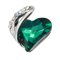 Heart Pendant Necklace For Women Silver Tone Alloy Necklace Green Crystal B316
