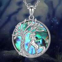 Tree of Life Abalone Shell Necklace for Women, Boho Style Prancing Horse B158