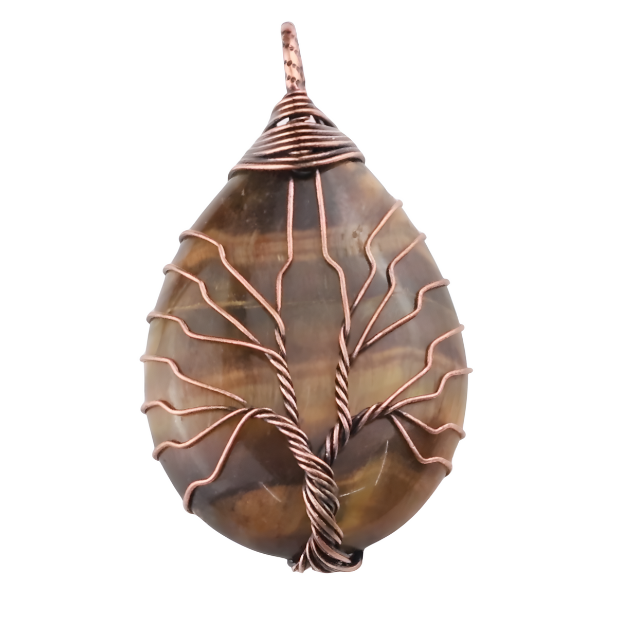 Tiger Eye Tree Of Life Pendant Necklace For Women Men Oval Brown Gemstone 1347