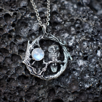 Zinc Alloy Natural Stone Owl Necklace for Women – Silver Tone Crescent Moon 1091