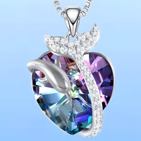 Luxury Mermaid Tail Necklace Women, Sterling Silver Plated Zircon Crystal B166